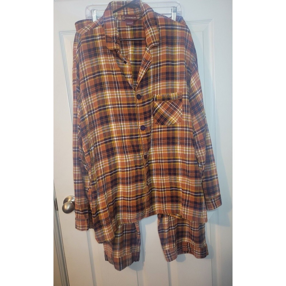 Everdream Fashion 3x Plaid Pajama Set Button Up Long Sleeve